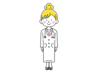 白衣を着た白人女医のイラスト