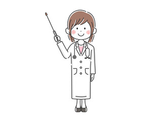 指し棒で解説する日本人女医のイラスト