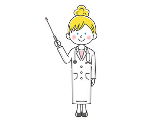 指し棒で解説する白人女医のイラスト