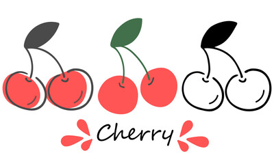 Vector set cherry. Hand-drawn design. Berry on white background