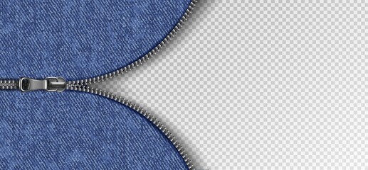 3d realistic vector background with slider zip with jeans texture. © Real Vector