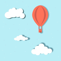 Orange Balloon. Hot air Balloon in the sky with clouds. Children's illustration.