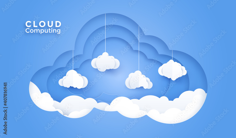 Poster 3d cloud computing online service. digital technology background. vector art illustration