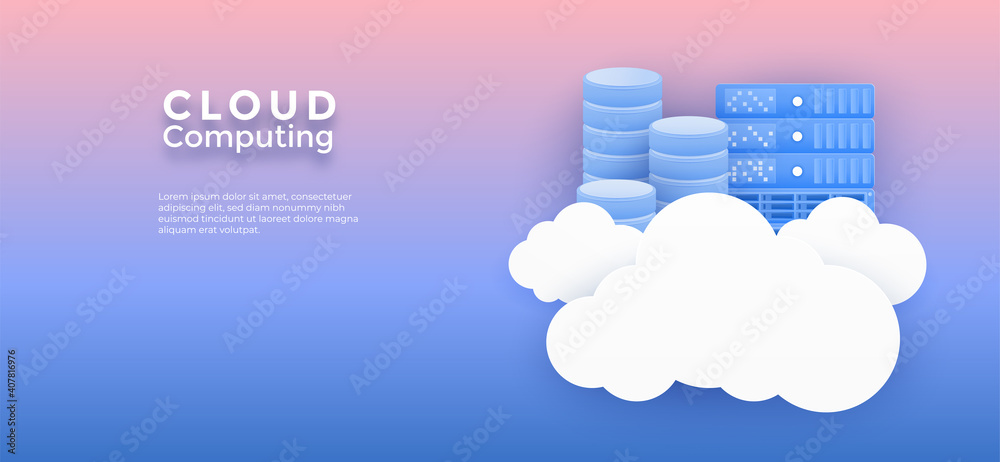Poster 3d cloud computing online service. digital technology background. vector art illustration