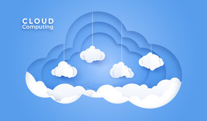 3D Cloud computing online service. Digital technology background. Vector art illustration