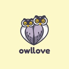 Vector Logo Illustration Owl Love Simple Mascot Style.