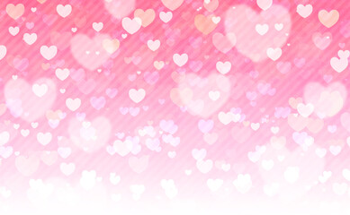 バレンタインのハートの背景。贈り物やお祝い、恋人、かわいいピンクから白のグラデーション、ストライプがベース