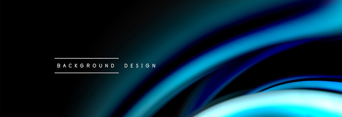 Dynamic motion abstract background. Color blurred stripes on black. Wave liquid lines poster. Vector illustration