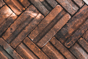 Closeup old brick wall pattern background for backdrop.