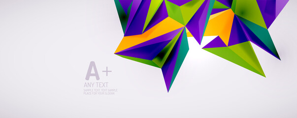 Vector triangle geometric backgrounds. Low poly 3d shape on light backdrop. Vector illustration for covers, banners, flyers and posters and other designs