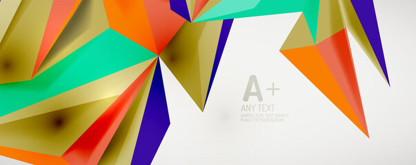 Vector triangle geometric backgrounds. Low poly 3d shape on light backdrop. Vector illustration for covers, banners, flyers and posters and other designs