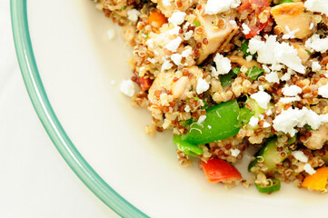 gluten free vegetarian salad made with quinoa, chickpeas, feta a