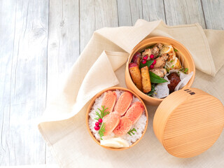 手作りのおいしい曲げわっぱのお弁当【焼たらこ】