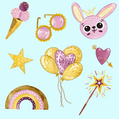 Bright set of raster illustrations 