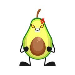 vector illustration of cute avocado fruit expression or character angry. cute avocado fruit Concept White Isolated. Flat Cartoon Style Suitable for Landing Page, Banner, Flyer, Sticker.