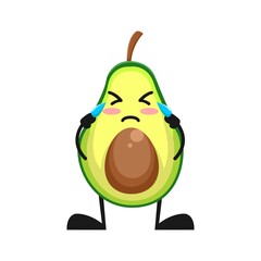 vector illustration of cute avocado fruit expression or character cry. cute avocado fruit Concept White Isolated. Flat Cartoon Style Suitable for Landing Page, Banner, Flyer, Sticker.