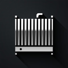 Silver Car radiator cooling system icon isolated on black background. Long shadow style. Vector Illustration.