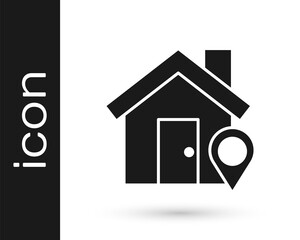 Grey Map pointer with house icon isolated on white background. Home location marker symbol. Vector Illustration.