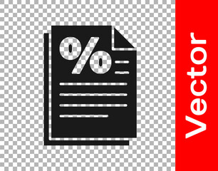 Black Finance document icon isolated on transparent background. Paper bank document for invoice or bill concept. Vector Illustration.