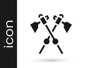 Black Crossed medieval axes icon isolated on white background. Battle axe, executioner axe. Medieval weapon. Vector.