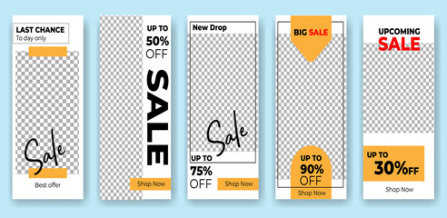 set of stories sale banner background, instagram template photo, year end sale can use for, backdrop, website, mobile app, poster, flyer, coupon, gift card, smartphone template, web design