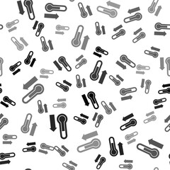 Black Meteorology thermometer measuring icon isolated seamless pattern on white background. Thermometer equipment showing hot or cold weather. Vector.