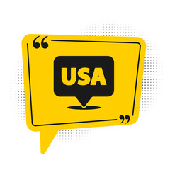 Black USA Independence day icon isolated on white background. 4th of July. United States of America country. Yellow speech bubble symbol. Vector.