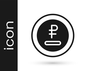 Black Rouble, ruble currency coin icon isolated on white background. Russian symbol. Vector.