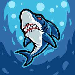 angry blue shark character mascot illustration