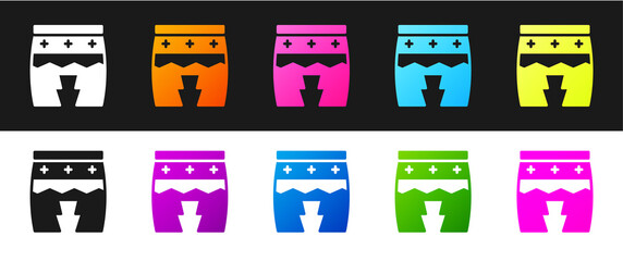 Set Musical instrument huehuetl icon isolated on black and white background. Vector.