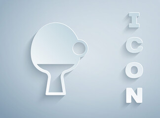 Paper cut Racket for playing table tennis icon isolated on grey background. Paper art style. Vector.