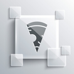 Grey Slice of pizza icon isolated on grey background. Fast food menu. Square glass panels. Vector.