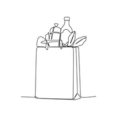 Foods and goods in a Paper bag - Continuous one line drawing