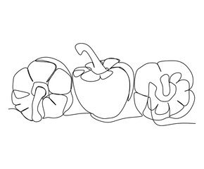 Sweet pepper, red, green, yellow paprika, isolated on white background, clipping path, full depth of field. Continuous one line drawing