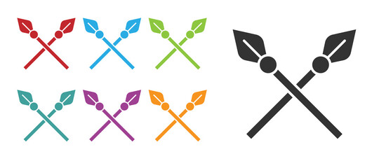Black Crossed medieval spears icon isolated on white background. Medieval weapon. Set icons colorful. Vector.