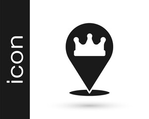 Black Location king crown icon isolated on white background. Vector.
