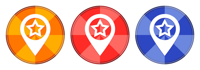 Map pointer star icon burst light round button set illustration