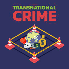 transational crime concept with police barricade tape - vector
