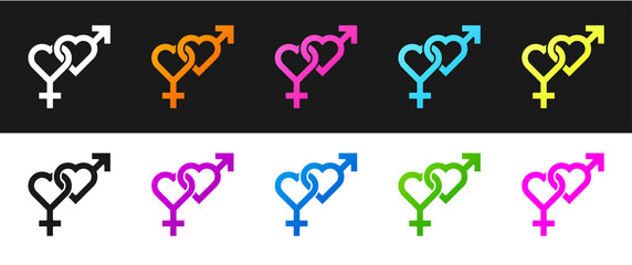 Set Gender icon isolated on black and white background. Symbols of men and women. Sex symbol. Vector.