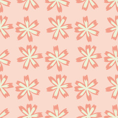 Cute seamless pattern with spring field flower silhouettes. Pink palette artwork. Simple design.