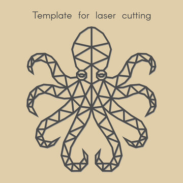 Template animal for laser cutting. Abstract geometriс octopus for cut. Stencil for decorative panel of wood, metal, paper. Vector illustration.	
