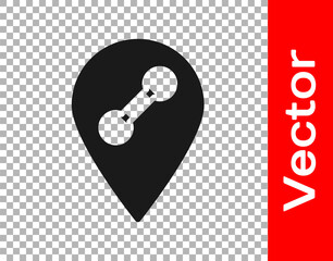 Black Location gym icon isolated on transparent background. Vector.