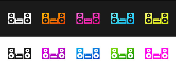 Set Home stereo with two speaker s icon isolated on black and white background. Music system. Vector.