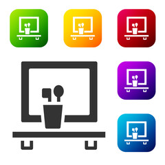 Black Washbasin mirror icon isolated on white background. Bathroom interior with a mirror. Set icons in color square buttons. Vector.