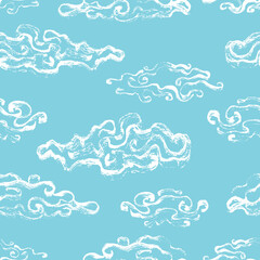 Seamless pattern of clouds hand-drawn ink.