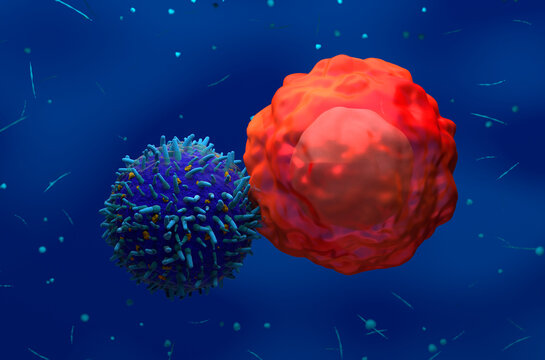 3d illustration CAR T-cell attack cancer cell