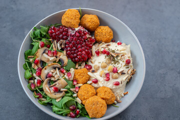 healthy home made avocado hummus salad bowl