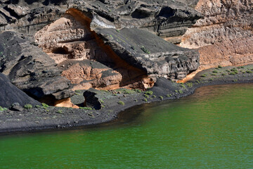 Charco de los Clicos, the green lagoon near El Golfo. Lanzarote, Spain.
