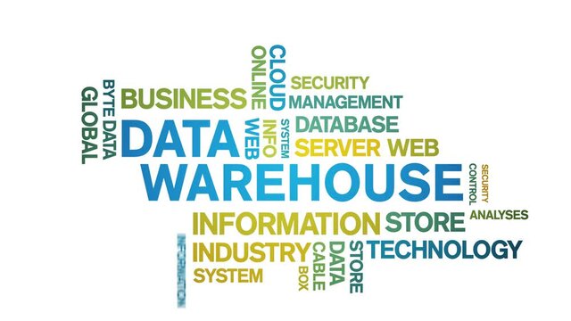 4k Data Warehouse Animated Tag Word Cloud;Text Design big data Animation typography seamless loop.