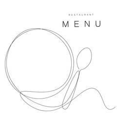 Menu restaurant background with plate and spoon draw, vector illustration